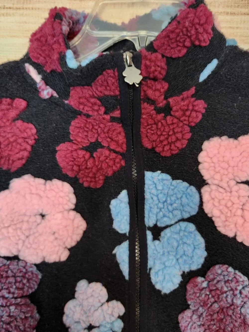 Lucky Brand Youth Girls Shearling Full Zip Jacket Plush Raised Flower Size S 7/8